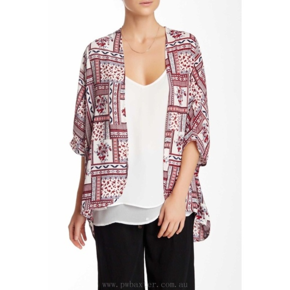 Harlowe & Graham Kimono Printed Open Front